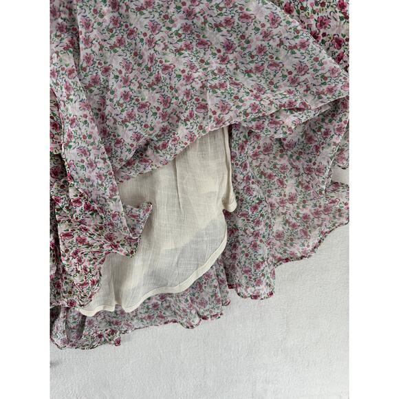 Flawless Floral Ruffled Dress M Cottagecore Long Sleeve Mini Dress White Pink M - Picture 8 of 11